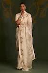 Buy_Sitaraa_Ivory Silk, Organza Embroidery, Zari, Indrani Yali Motif Saree With Blouse _at_Aza_Fashions