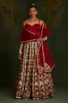 Buy_Sitaraa_Maroon , Organza Embroidery, Sequins, Mythological Pattern Lehenga Set _at_Aza_Fashions