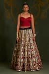 Buy_Sitaraa_Maroon , Organza Embroidery, Sequins, Mythological Pattern Lehenga Set _Online_at_Aza_Fashions