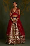 Buy_Sitaraa_Maroon , Organza Sequins, Metallic Thread, Trinetra Pattern Lehenga Set _at_Aza_Fashions