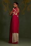 Shop_Sitaraa_Red Silk Zari, Tassels Sweetheart Vajraya Pre-draped Saree And Corset Blouse Set _at_Aza_Fashions
