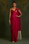 Buy_Sitaraa_Red Silk Zari, Tassels Sweetheart Vajraya Pre-draped Saree And Corset Blouse Set _at_Aza_Fashions