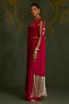 Buy_Sitaraa_Red Silk Zari, Tassels Sweetheart Vajraya Pre-draped Saree And Corset Blouse Set _Online_at_Aza_Fashions