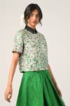 Shop_Payal Pratap_Green Polyester, Chiffon Sequins Collared Tiffany Floral Top _Online_at_Aza_Fashions