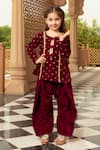 Buy_Fayon Kids_Pink Velvet Sequins, Gota Patti Floral Motif Kurta And Salwar Set _at_Aza_Fashions