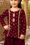 Fayon Kids_Pink Velvet Sequins, Gota Patti Floral Motif Kurta And Salwar Set _Online_at_Aza_Fashions