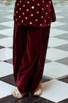 Fayon Kids_Maroon Velvet Foil Printing Gold Motif Kurta And Salwar Set _Online_at_Aza_Fashions