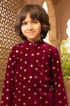 Fayon Kids_Maroon Velvet Embroidery Kurta And Salwar Set _Online_at_Aza_Fashions