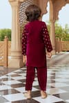 Shop_Fayon Kids_Maroon Velvet Embroidery Kurta And Salwar Set _at_Aza_Fashions