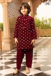 Buy_Fayon Kids_Maroon Velvet Embroidery Kurta And Salwar Set _at_Aza_Fashions