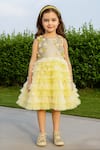 Buy_A Little Fable_Yellow Lurex, Polyester Applique, Beads, Floral Embroidered Tiered Ruffle Dress _at_Aza_Fashions