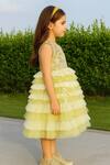 Buy_A Little Fable_Yellow Lurex, Polyester Applique, Beads, Floral Embroidered Tiered Ruffle Dress _Online_at_Aza_Fashions