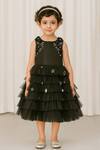 Buy_A Little Fable_Black Polyester Fabric Flowers, Sequins, Floral Applique Tiered Ruffle Dress _at_Aza_Fashions