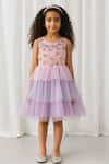 Buy_A Little Fable_Lavender Polyester, Tulle Applique, Sequins, Beads Floral Tiered Dress _at_Aza_Fashions