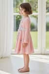A Little Fable_Pink Polyester, Cotton Fabric Flowers, Beads, Floral Applique Pleated Dress  _Online_at_Aza_Fashions