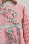 Shop_A Little Fable_Pink Polyester, Cotton Fabric Flowers, Beads, Floral Applique Pleated Dress  _Online_at_Aza_Fashions