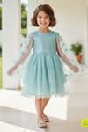 Buy_A Little Fable_Aqua Polyester, Cotton Sequins, Applique And Tiered Dress _at_Aza_Fashions