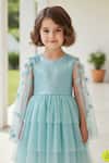 Buy_A Little Fable_Aqua Polyester, Cotton Sequins, Applique And Tiered Dress _Online_at_Aza_Fashions