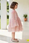 A Little Fable_Pink Polyester, Cotton Sequins, Applique, Fabric Flowers Bodice Tiered Dress _Online_at_Aza_Fashions