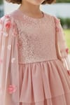 Buy_A Little Fable_Pink Polyester, Cotton Sequins, Applique, Fabric Flowers Bodice Tiered Dress _Online_at_Aza_Fashions