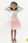 Buy_A Little Fable_Blue Polyester, Cotton Sequins, Bows Rainbow Dress _at_Aza_Fashions