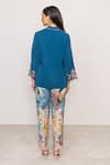 Shop_RANNA GILL_Blue Crepe Embroidery, Sequins V-neck Asterra Floral Top _at_Aza_Fashions