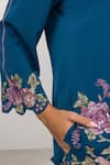 Buy_RANNA GILL_Blue Crepe Embroidery, Sequins V-neck Asterra Floral Top _Online_at_Aza_Fashions