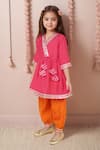 Buy_Petite Pomme_Fuchsia Polyester Gota Patti Embellished Kurta And Orange Pyjama _Online_at_Aza_Fashions