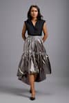 Buy_Deepika Arora_Gray Metallic High-low Skirt _at_Aza_Fashions