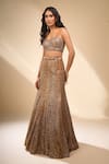 Seema Gujral_Gold Net Sequins, Beads Sweetheart Neck Embroidered Mermaid Lehenga Set _Online_at_Aza_Fashions