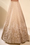 Seema Gujral_Beige Net Pearls, Sequins, Embroidery V-neck Floral Lehenga Set _at_Aza_Fashions