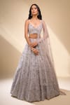 Buy_Seema Gujral_Gray Organza Sequins, Stones, Beads, Tassels Heavily Embellished Lehenga Set _at_Aza_Fashions