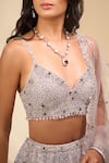 Shop_Seema Gujral_Gray Organza Sequins, Stones, Beads, Tassels Heavily Embellished Lehenga Set _Online_at_Aza_Fashions
