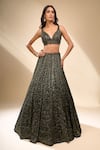 Buy_Seema Gujral_Green Net Sequins, Beads, Embroidery V-neck Lehenga Set _Online_at_Aza_Fashions