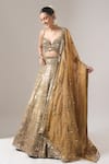 Buy_Seema Gujral_Gold Brocade Mirrors, Zari, Embroidery Sweetheart Neck Banarasi Lehenga Set _at_Aza_Fashions