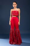 Buy Anamika Khanna Red Sequins, Embroidery, Draped Sharara Saree With Unstitched Blouse Piece at Aza Fashions Buy_Anamika Khanna_Red Sequins, Embroidery, Draped Sharara Saree With Unstitched Blouse Piece_at_Aza_Fashions