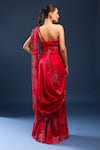 Shop Anamika Khanna Red Sequins, Embroidery, Draped Sharara Saree With Unstitched Blouse Piece at Aza Fashions Shop_Anamika Khanna_Red Sequins, Embroidery, Draped Sharara Saree With Unstitched Blouse Piece_at_Aza_Fashions