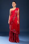 Buy Anamika Khanna Red Sequins, Embroidery, Draped Sharara Saree With Unstitched Blouse Piece Online at Aza Fashions Buy_Anamika Khanna_Red Sequins, Embroidery, Draped Sharara Saree With Unstitched Blouse Piece_Online_at_Aza_Fashions