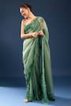 Buy_Anushree Reddy_Green Embroidery, Sequins Saree With Unstitched Blouse Piece _Online_at_Aza_Fashions
