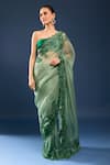 Buy_Anushree Reddy_Green Embroidery, Sequins Saree With Unstitched Blouse Piece _at_Aza_Fashions