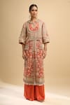 Buy_Anamika Khanna_Rust Embroidery, Tassels, Beads Split V-neck Front Open Kurta And Palazzo Set _Online_at_Aza_Fashions