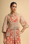 Shop_Anamika Khanna_Rust Embroidery, Tassels, Beads Split V-neck Front Open Kurta And Palazzo Set _Online_at_Aza_Fashions