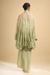 Shop_Anamika Khanna_Green High Neck, Mandarin Collar, Square Embroidered Cape And Draped Skirt Set _at_Aza_Fashions