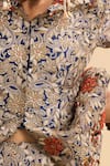 Shop_Anamika Khanna_Blue Embroidery, Beads, Mirrors Split V-neck Floral Peplum Jacket And Sharara Set _Online_at_Aza_Fashions