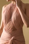 Tarun Tahiliani_Blush Beads Halter , High Yoke Draped Concept Gown _Online_at_Aza_Fashions