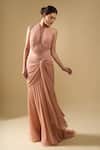 Shop_Tarun Tahiliani_Blush Beads Halter , High Yoke Draped Concept Gown _Online_at_Aza_Fashions