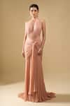 Tarun Tahiliani_Blush Beads Halter , High Yoke Draped Concept Gown _at_Aza_Fashions