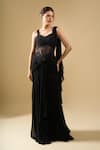 Buy_Tarun Tahiliani_Black Sequins, Beads Sweetheart Pre-draped Concept Saree Set With Corset Belt _Online_at_Aza_Fashions