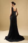 Shop_Tarun Tahiliani_Black Sequins, Beads Sweetheart Pre-draped Concept Saree Set With Corset Belt _at_Aza_Fashions