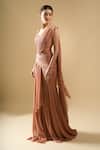 Buy_Tarun Tahiliani_Brown Sequins, Stones, Beads Pre-draped Concept Saree Set With Corset Belt _Online_at_Aza_Fashions